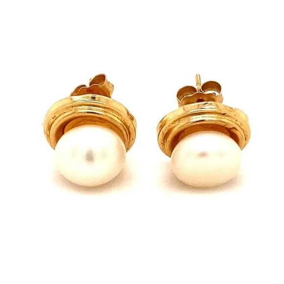 14k Pearl (8mm) Stud Earrings - Picture 1 of 7